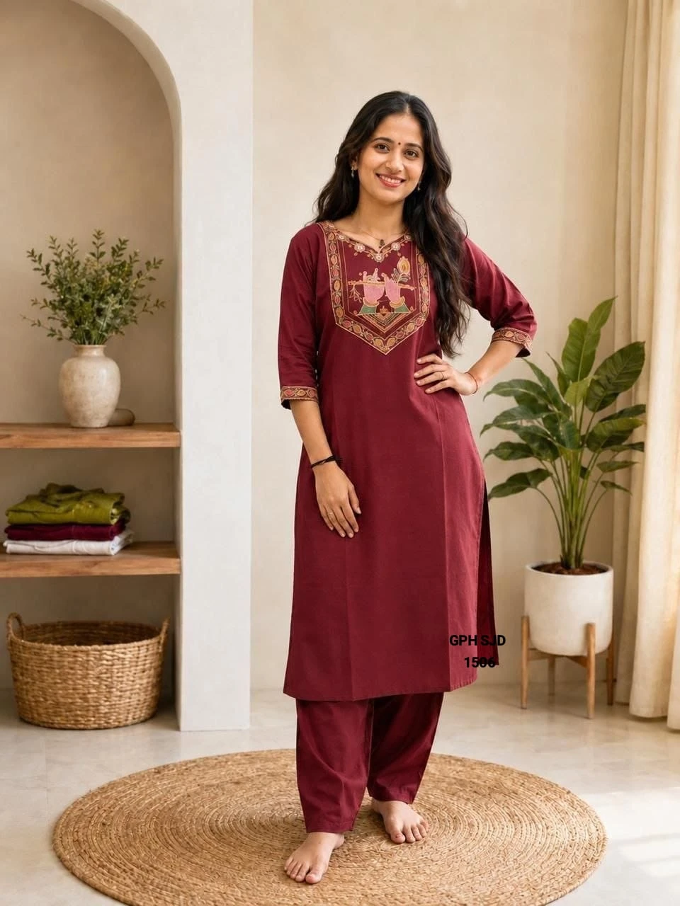 Monsoon Special Slub Cotton Embroidered Kurti Set